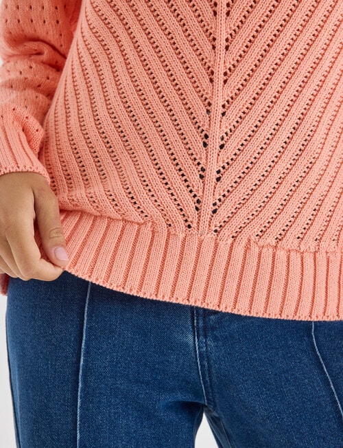Whistle Knit Long Sleeve Cotton Pointelle Crew, Peach Pie product photo View 07 L