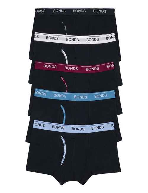 Bonds Guyfront Trunk, 5-Pack, Black w/Plum Liqueur, Heaven Sent, Blueberry Cream, Nu White & Nu Black Waistbands product photo