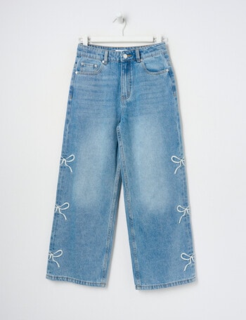 Switch Embroidered Bows Harlow Wide Leg Jean, Washed Blue product photo