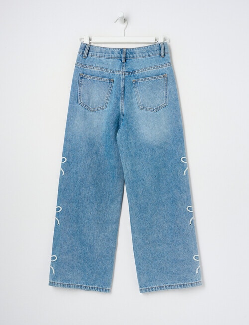Switch Embroidered Bows Harlow Wide Leg Jean, Washed Blue product photo View 02 L