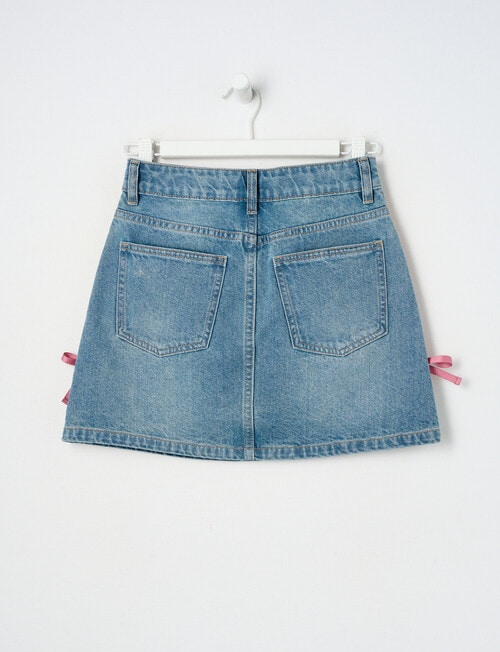 Switch Tape Bows Denim Mini Skirt, Vintage Blue product photo View 02 L