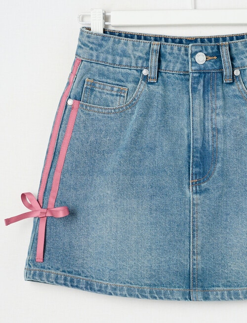 Switch Tape Bows Denim Mini Skirt, Vintage Blue product photo View 03 L