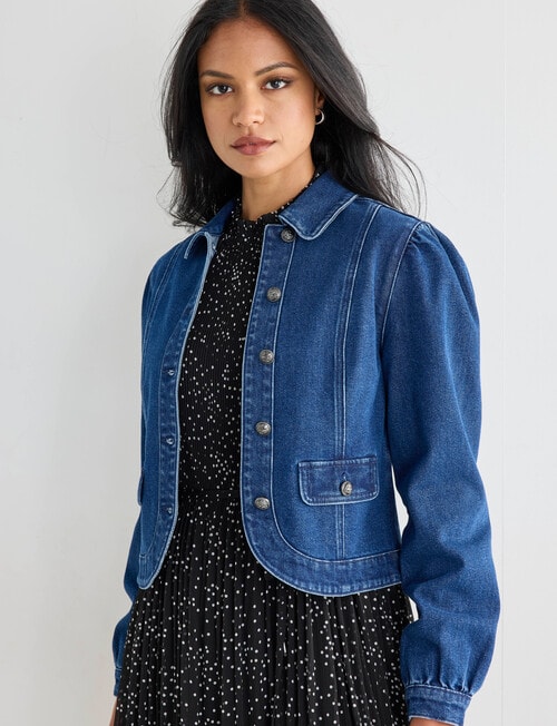 Whistle Denim Jacket Collared, Mid Blue product photo View 04 L