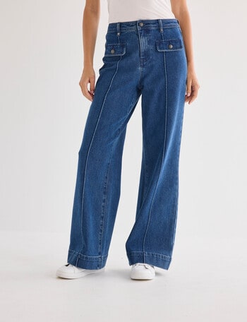 Whistle Pintuck Pocket Jean, Mid Blue product photo