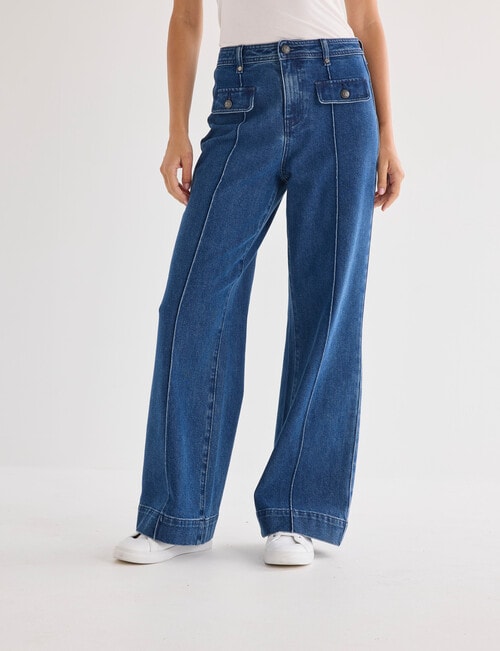Whistle Pintuck Pocket Jean, Mid Blue product photo