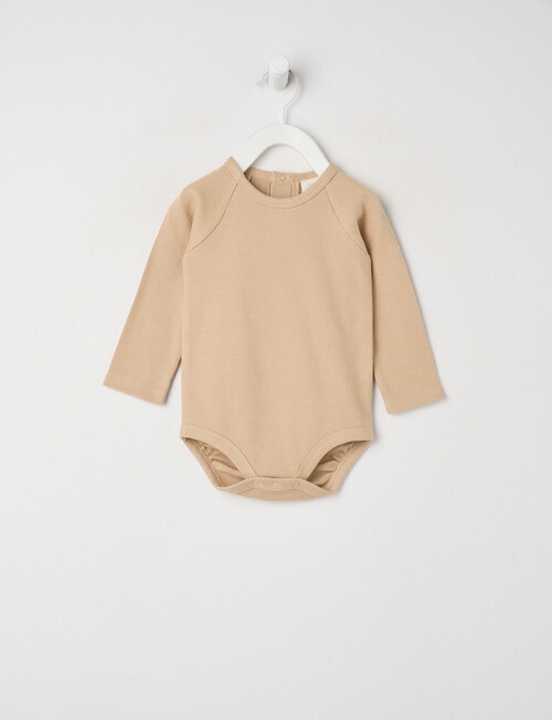 Little Bundle Essentials Waffle Bodysuit, Oat Milk product photo