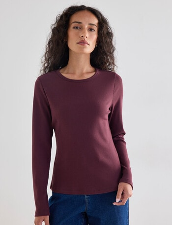 Bodycode Long Sleeve Rib Crew Neck Tee, Wine product photo