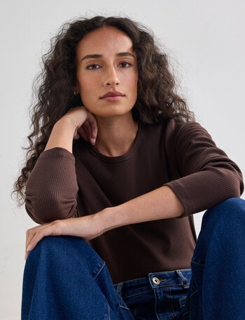 Bodycode Long Sleeve Rib Crew Neck Tee, Chocolate product photo