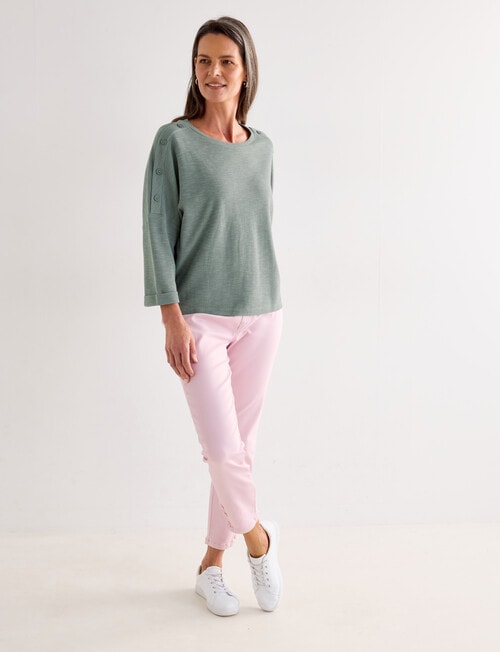 Ella J Textured Button Tee, Sage product photo View 03 L