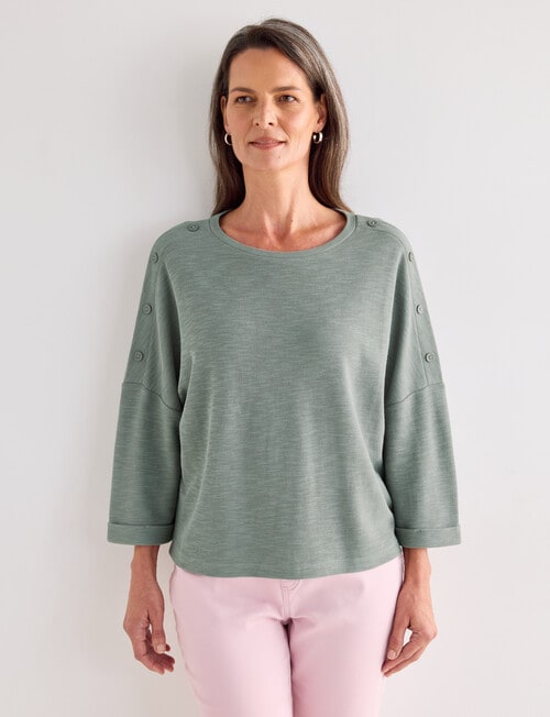 Ella J Textured Button Tee, Sage product photo View 04 L