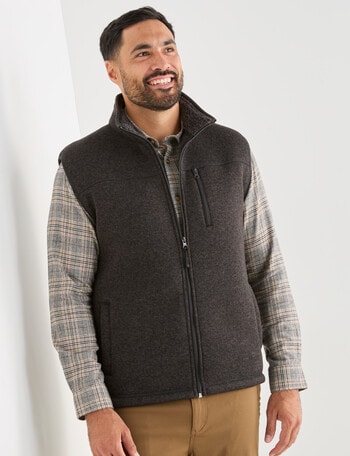 Kauri Trail Sherpa Lined Fleece Vest, Dark Brown Marle product photo