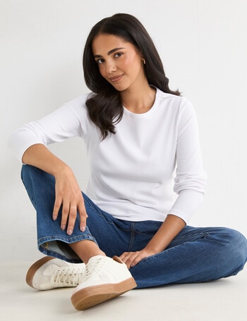 Bodycode Rib Crew Neck Long Sleeve Tee, White product photo