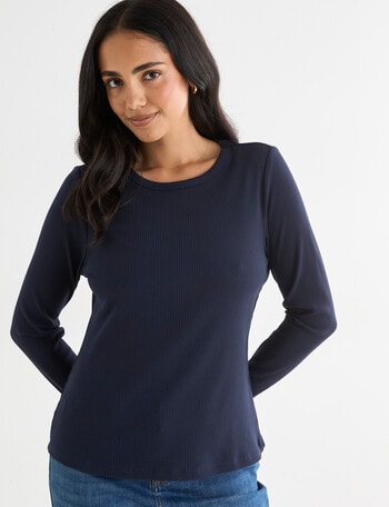 Bodycode Rib Crew Neck Long Sleeve Tee, Navy product photo