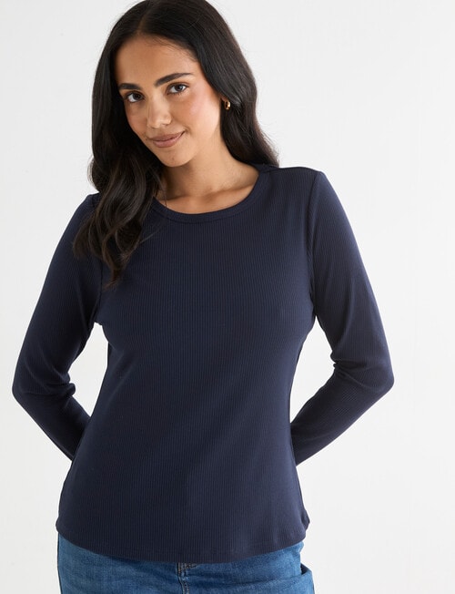 Bodycode Rib Crew Neck Long Sleeve Tee, Navy product photo