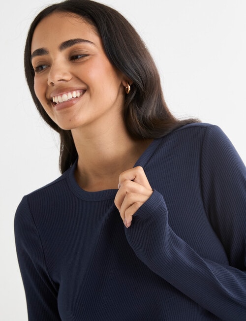 Bodycode Rib Crew Neck Long Sleeve Tee, Navy product photo View 04 L