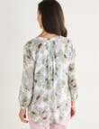 Ella J Pleat Detail Shirt, Sage Floral product photo View 02 S