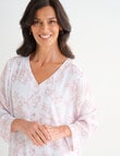Ella J 3/4 Sleeve Button Detail Top, Pink Sketch Print product photo