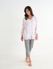 Ella J 3/4 Sleeve Button Detail Top, Pink Sketch Print product photo View 03 S