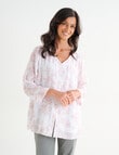 Ella J 3/4 Sleeve Button Detail Top, Pink Sketch Print product photo View 05 S
