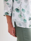 Ella J 3/4 Sleeve Button Detail Top, Sage Leaf Print product photo View 05 S