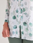 Ella J 3/4 Sleeve Button Detail Top, Sage Leaf Print product photo View 06 S