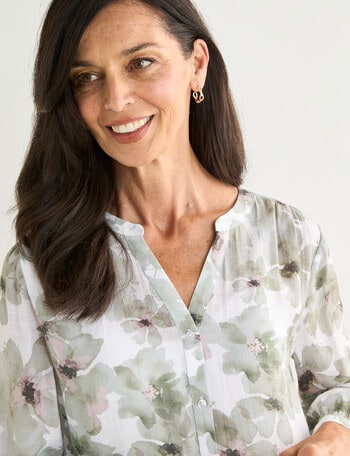 Ella J Pleat Detail Shirt, Sage Floral product photo