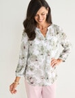 Ella J Pleat Detail Shirt, Sage Floral product photo View 05 S
