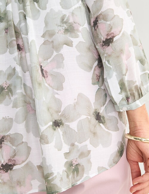 Ella J Pleat Detail Shirt, Sage Floral product photo View 07 L