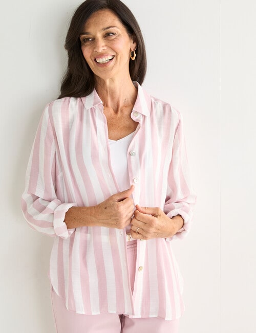 Ella J Classic Shirt, Pink Stripe product photo
