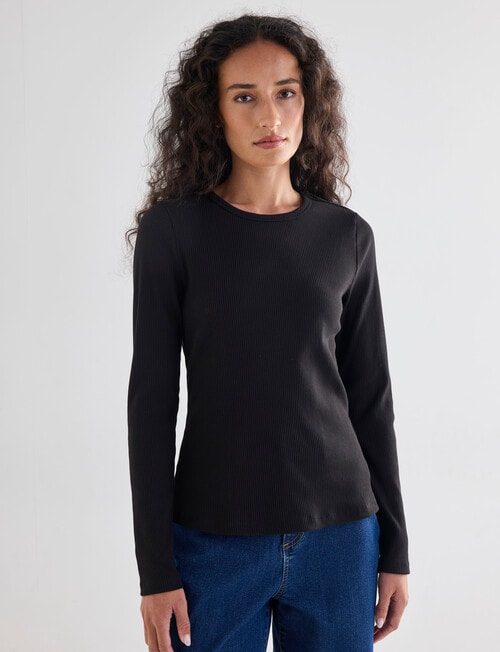 Bodycode Long Sleeve Rib Crew Neck Tee, Black product photo View 05 L