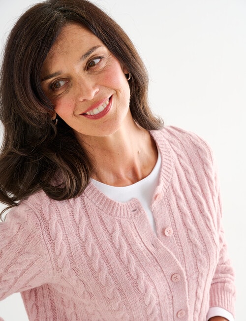 Ella J Classic Cable Cardigan, Pale Pink product photo View 06 L