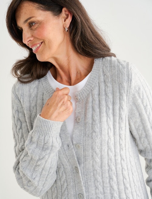Ella J Classic Cable Cardigan, Grey Marle product photo View 05 L