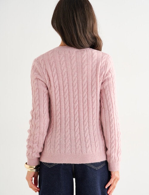 Ella J Classic Cable Cardigan, Pale Pink product photo View 02 L