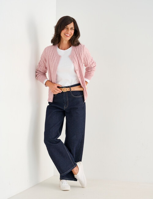 Ella J Classic Cable Cardigan, Pale Pink product photo View 03 L