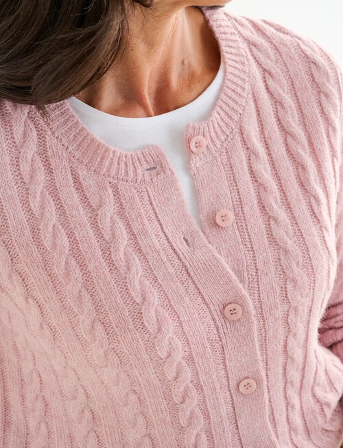 Ella J Classic Cable Cardigan, Pale Pink product photo View 04 L