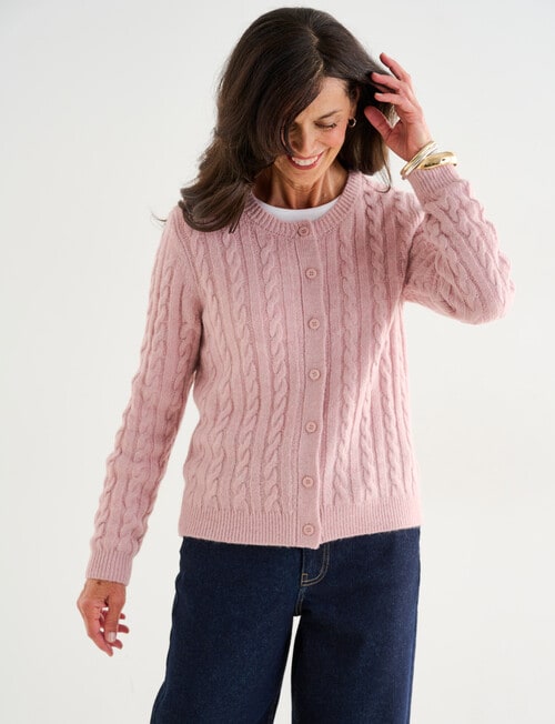 Ella J Classic Cable Cardigan, Pale Pink product photo View 05 L