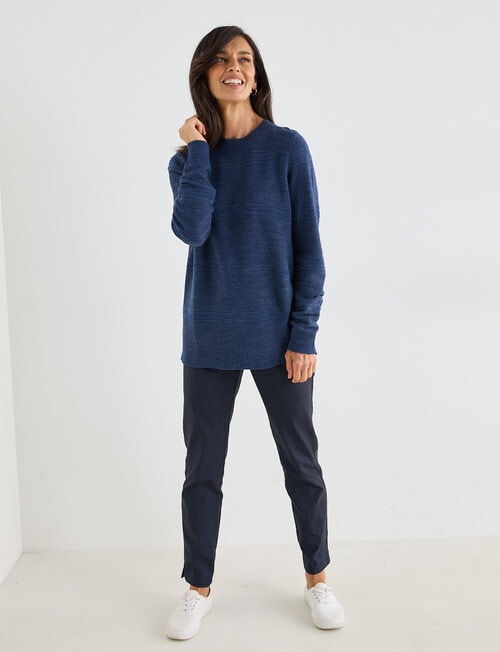 Ella J Textured Straight Hem Crewneck Jumper, Navy Marle product photo View 03 L