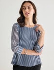 Oliver Black Double Layer Tile Print Top, Navy & Blue product photo