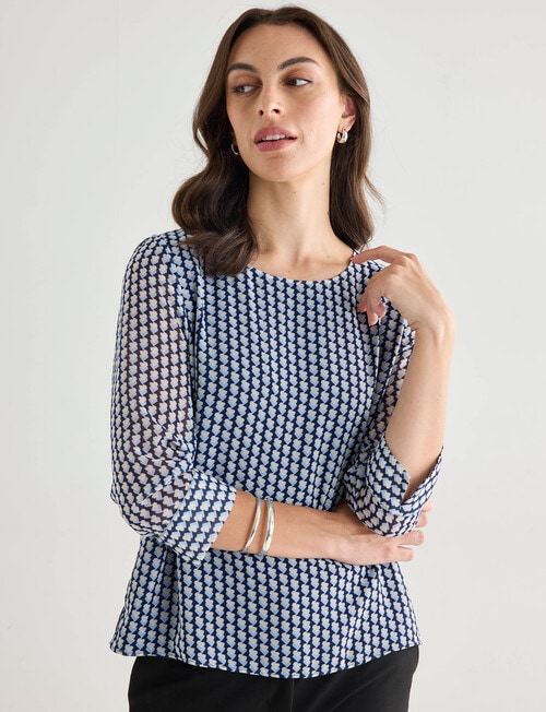 Oliver Black Double Layer Tile Print Top, Navy & Blue product photo