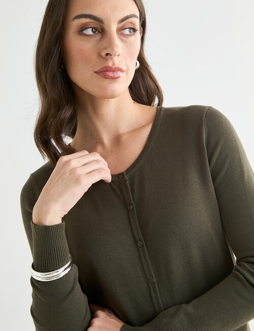 Oliver Black Long Sleeve Crew Neck Cardigan, Khaki product photo