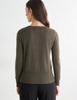 Oliver Black Long Sleeve Crew Neck Cardigan, Khaki product photo View 02 S