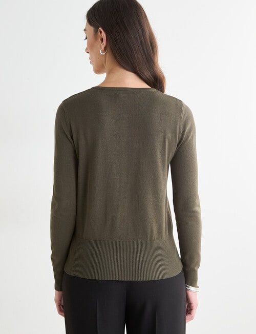 Oliver Black Long Sleeve Crew Neck Cardigan, Khaki product photo View 02 L