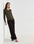 Oliver Black Long Sleeve Crew Neck Cardigan, Khaki product photo View 03 S