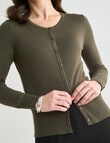 Oliver Black Long Sleeve Crew Neck Cardigan, Khaki product photo View 04 S