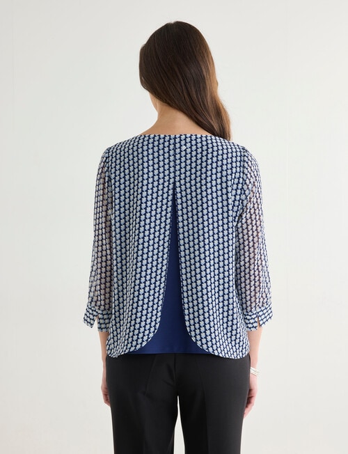 Oliver Black Double Layer Tile Print Top, Navy & Blue product photo View 02 L