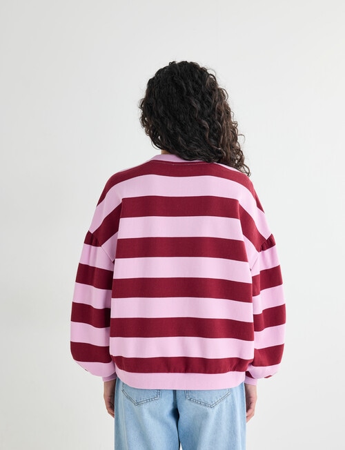 Zest Stripe Puff Sleeve Sweatshirt, Pink product photo View 02 L