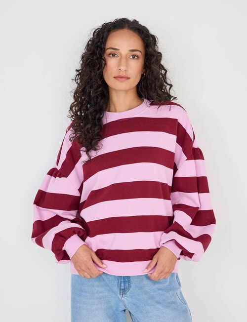 Zest Stripe Puff Sleeve Sweatshirt, Pink product photo View 04 L