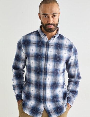 Gasoline Rider Check Long Sleeve Shirt, Navy product photo