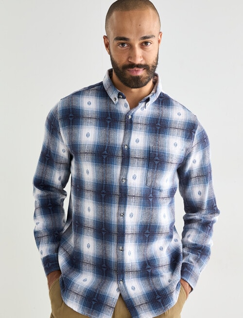 Gasoline Rider Check Long Sleeve Shirt, Navy product photo