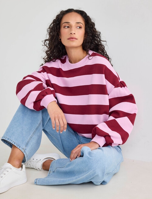 Zest Stripe Puff Sleeve Sweatshirt, Pink product photo